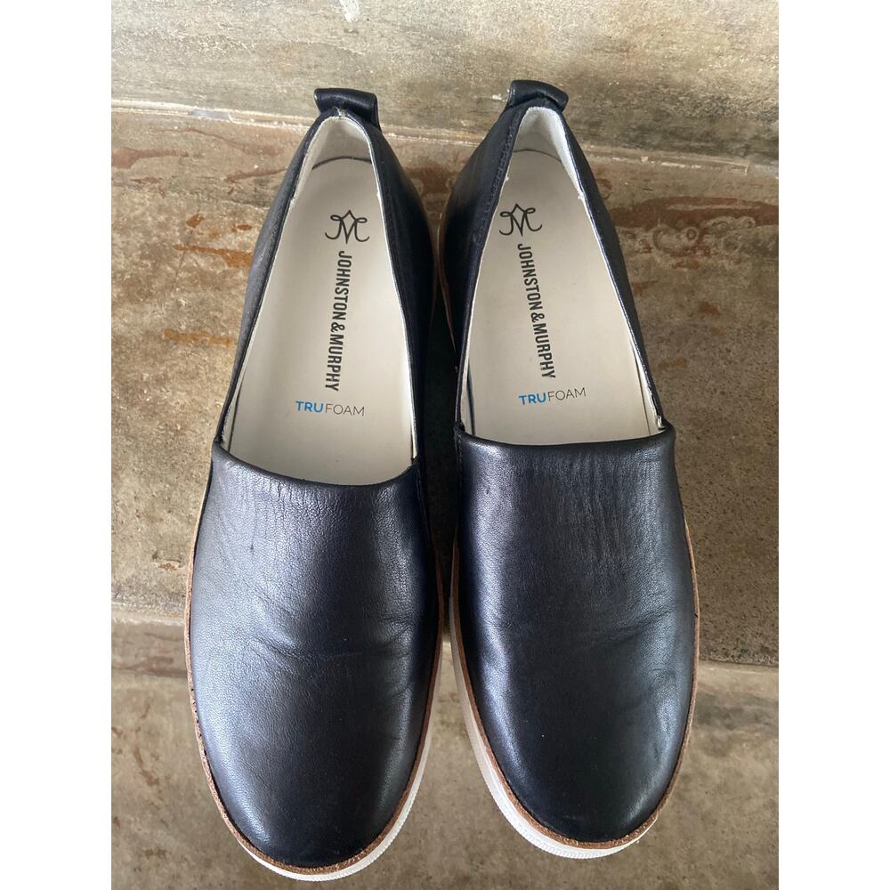 Johnston & Murphy black leather loafer style slip on sneaker with white outsole - Picture 5 of 7